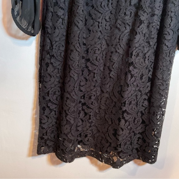 Adrianna Papell Dress Black Lace Mesh Shift Longsleeve Lined Size 12 L - Picture 5 of 10